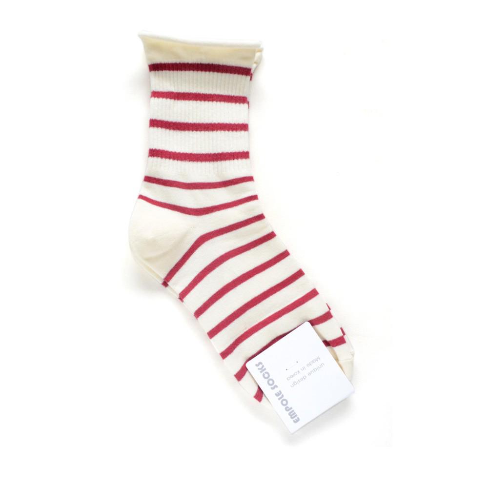 Korean Women's Mid-Calf Cotton Socks: Autumn/Winter Striped & Rolled Edge Sporty Design