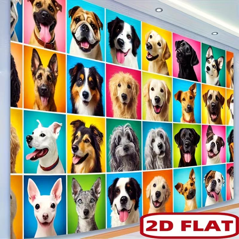 

2D Cute Puppy Head Grid Background Cloth Dog Lover Home Wall Decor 47.2x31.5inch/120*80cm