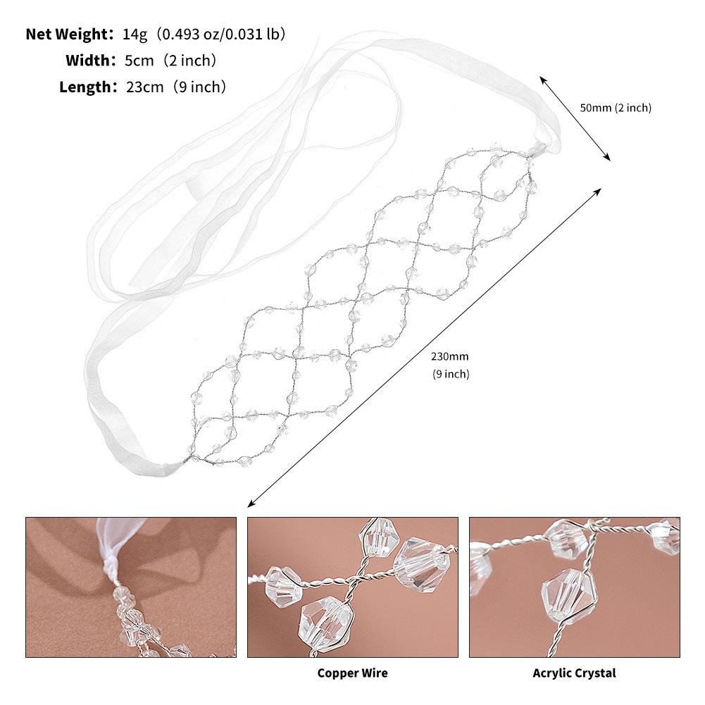 

New retro crystal headband, fashionable and versatile bridal headwear, hand-beaded mesh crystal wide headband for women