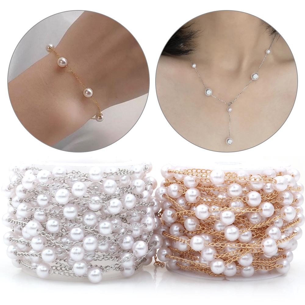 5Yards/Roll Copper Beads Chains Imitation Pearl Beads Chain For Jewelry Making DIY Bracelets Necklace Clothing Decor Accessories