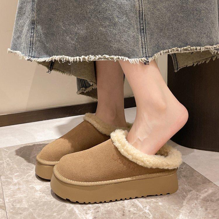 [Youshilai] Thick-bottomed Fluffy Half-slippers for Women's 2025 Winter New Outer Wear, Velvet To Keep Warm and Casual, One Pedal
