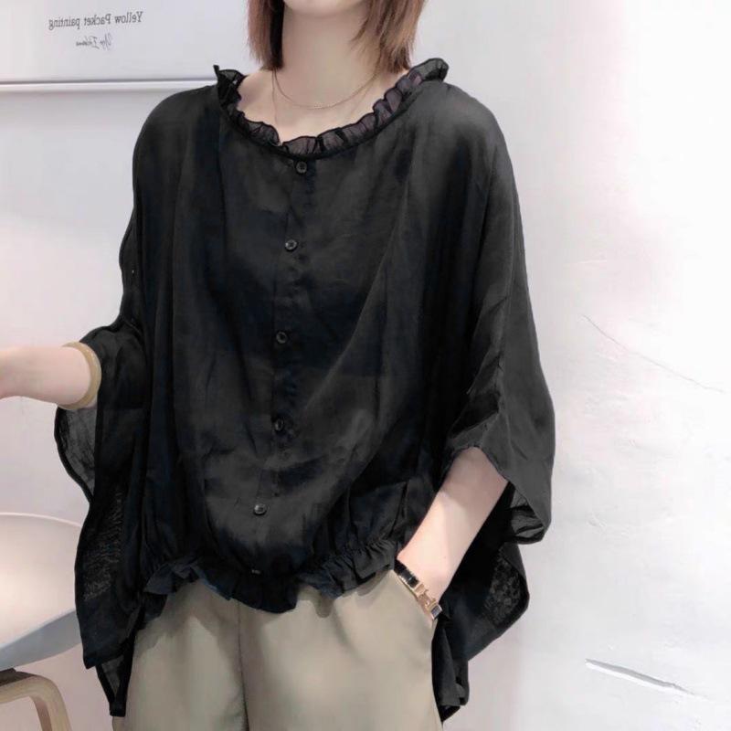 2021 New European-Style Women's Bat Sleeve Imitation Linen Summer Top