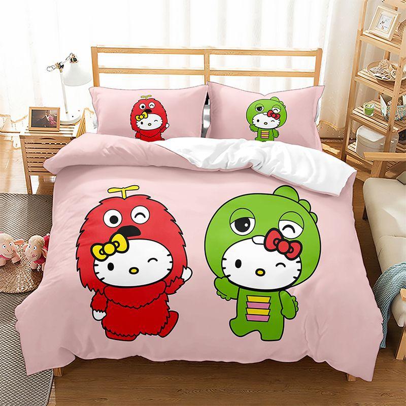 Kt Cat Series Three-Piece Set, Duvet Cover, Grinding Kit, Digital Printing Hello.