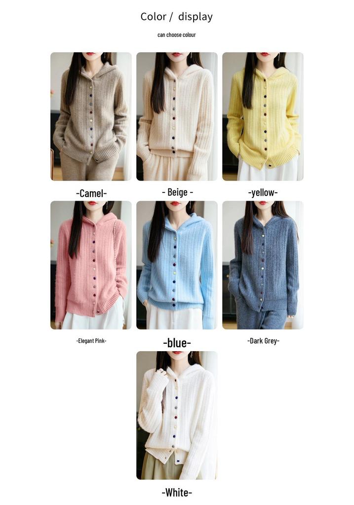 Women's Thick Hooded Wool Cardigan - Autumn/Winter Casual Cable Knit Sweater Coat