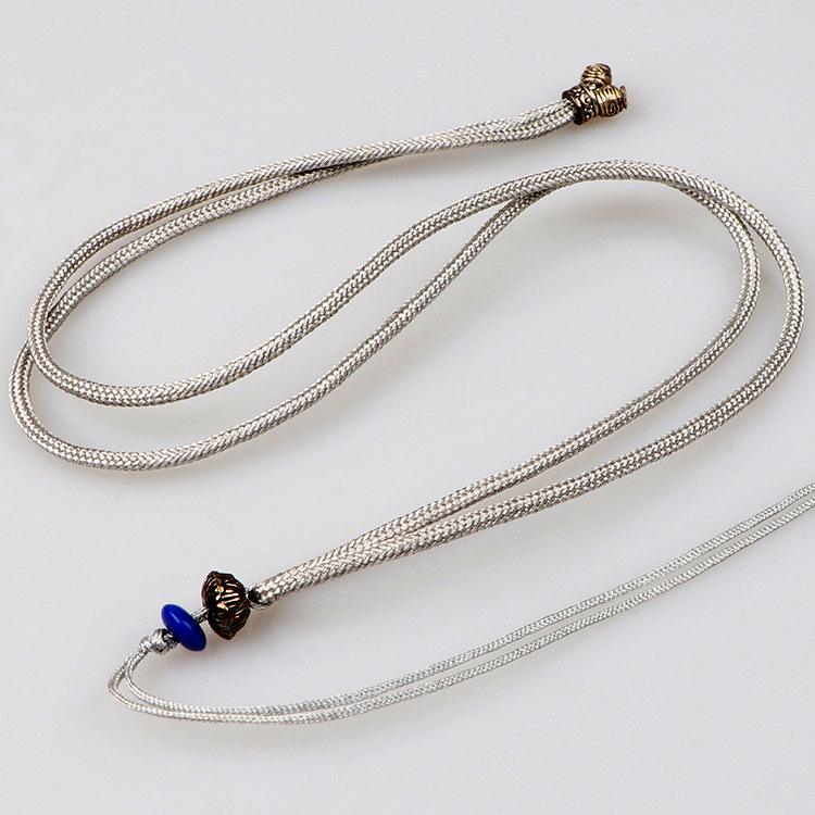 Tibetan Silver Lotus Lanyard Jade Pendant Necklace with Thread Cord - Jade Accessories Gift
