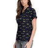 Women's Cute Printed Work Clothes V-neck Double Layer Pockets Basic Short Sleeve Top Pullover Valentines