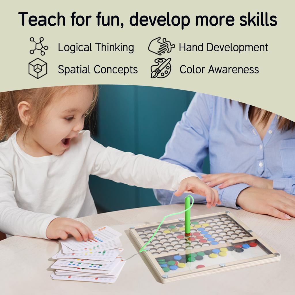 Magnetic Doodle Board for Toddlers with Magnetic Pen and Beads Drawing Board Montessori Educational Preschool Travel Toy Gifts