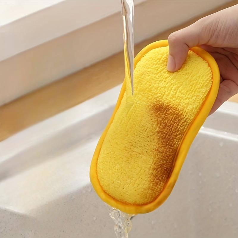 4pcs Double-sided Bamboo Fiber Dishwashing Sponge Scrubbing Dishwashing Pot Artifact Hotel Kitchen Cleaning Supplies Scouring Cloth Magic Wipe