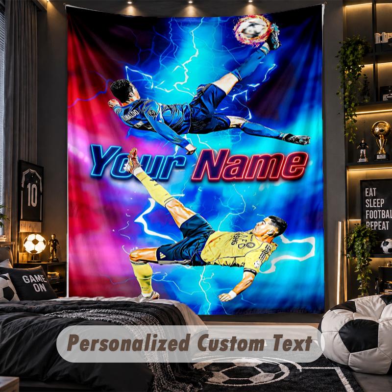 Tapeçaria Cristiano Ronaldo Nome Personalizado Texto Personalizado Pendurado na Parede Tapeçaria Decoração de Parede para Casa