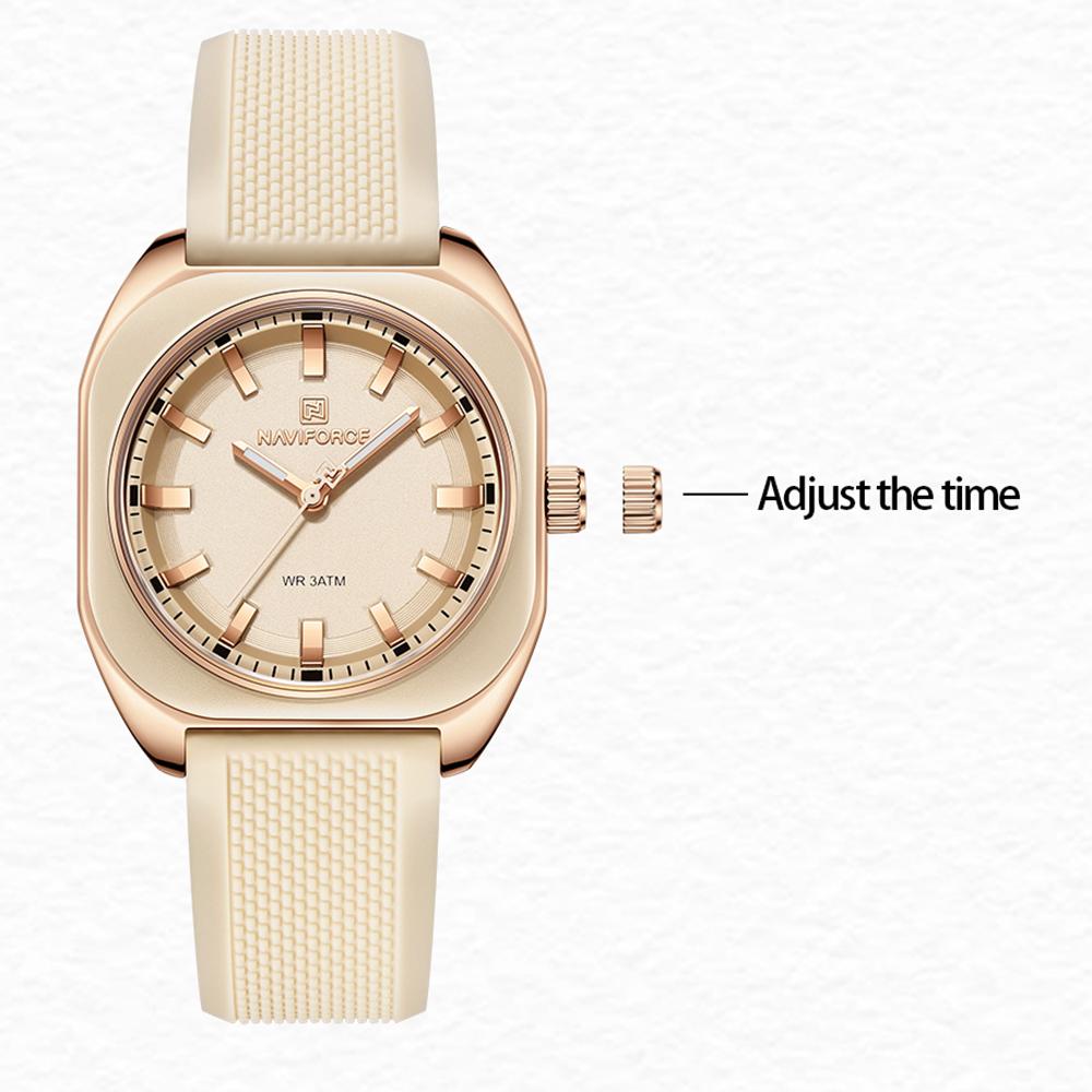 Naviforce Kadın Kız Kuvars Saat Kare Basit Kadran Silikon Kordon Işıklı Akrep Su Geçirmez Günlük Kız Kadın Saati NF5061