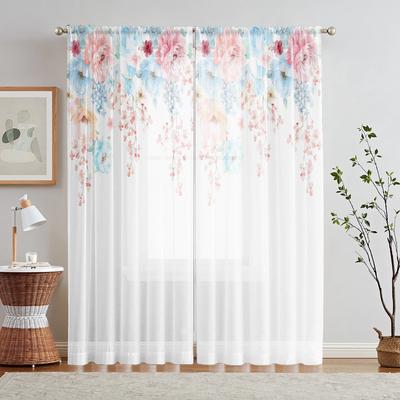 Perdele digitale HD rustice cu bujori imprimați din 2 piese, decor de casă, stil decorativ, living, dormitor, efect perdea cu rejansă