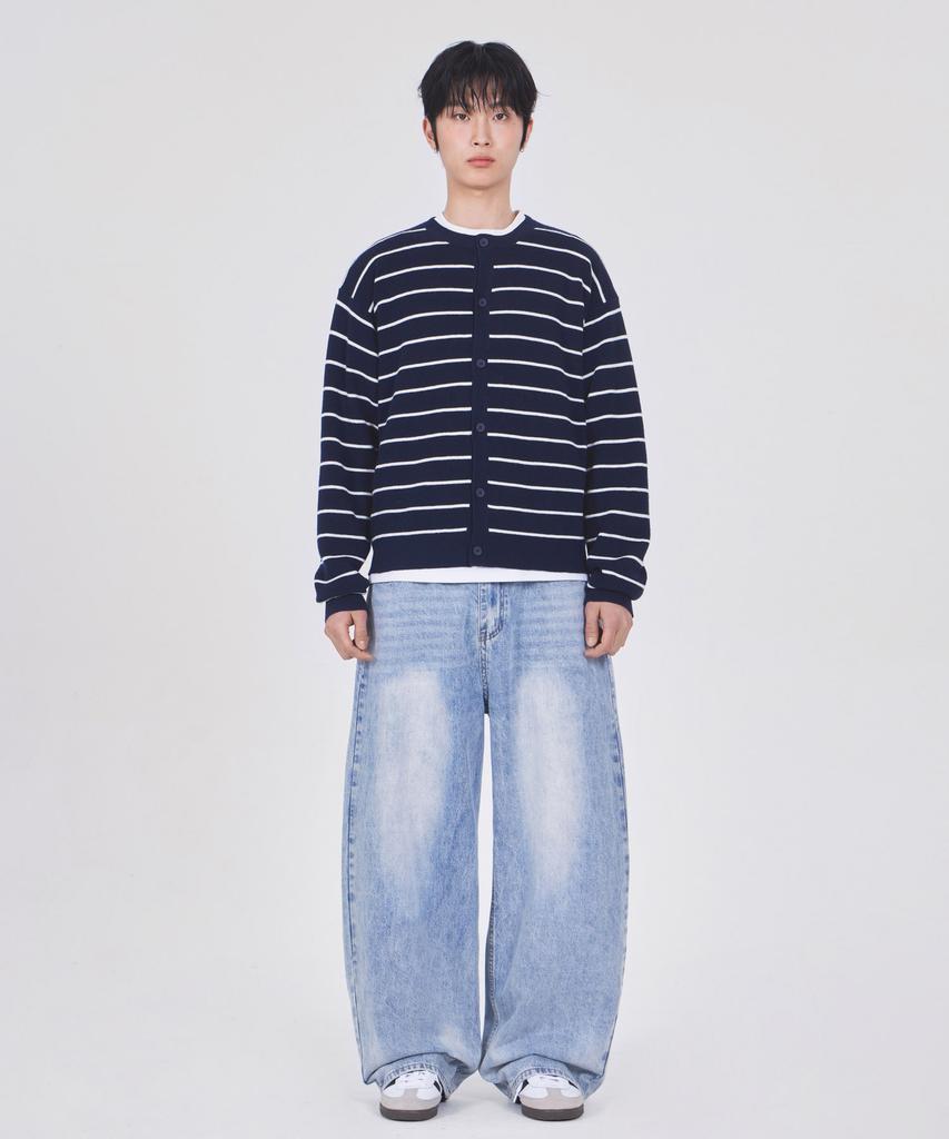 GLW Striped Crop Knit Cardigan Navy