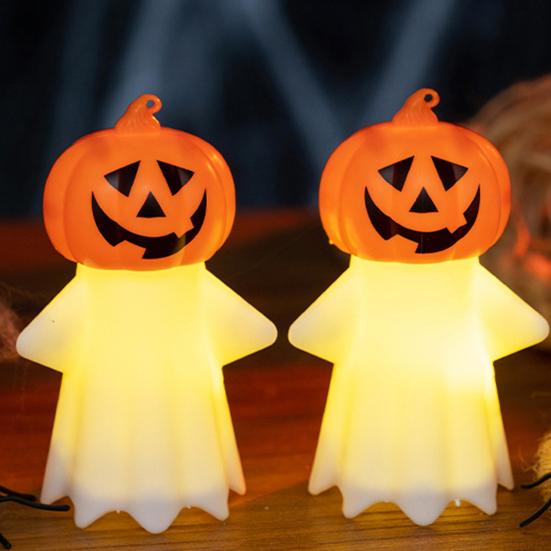 Halloween Pumpkin Ghost Night Light Battery Operated Ghost Lamp with Pumpkin Head Decorative Bedside Lamp for Home Dorm Decor