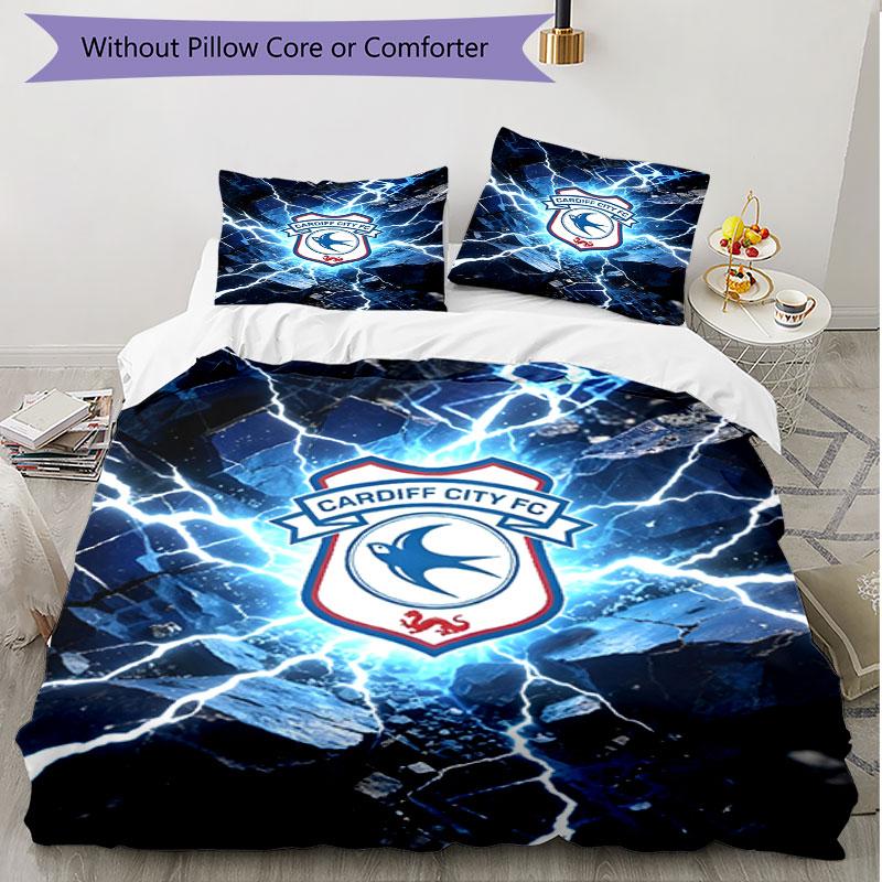 3pcs Duvet Cover Set (1*Duvet Cover + 2*Pillowcase, Without Core), Cardiff City FC Print Soft All‑Season Bedding Set, Home Bedroom Decor Gift