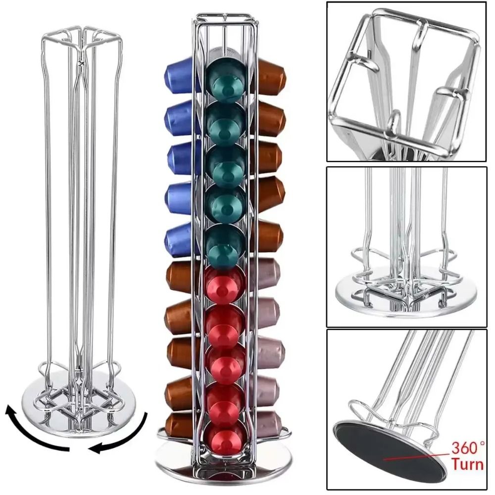 Plating Coffee Capsules Holder 360 Degree Rotatable 40 Coffee Pod Holder Coffee Capsules Stand Rack Hollow Structure