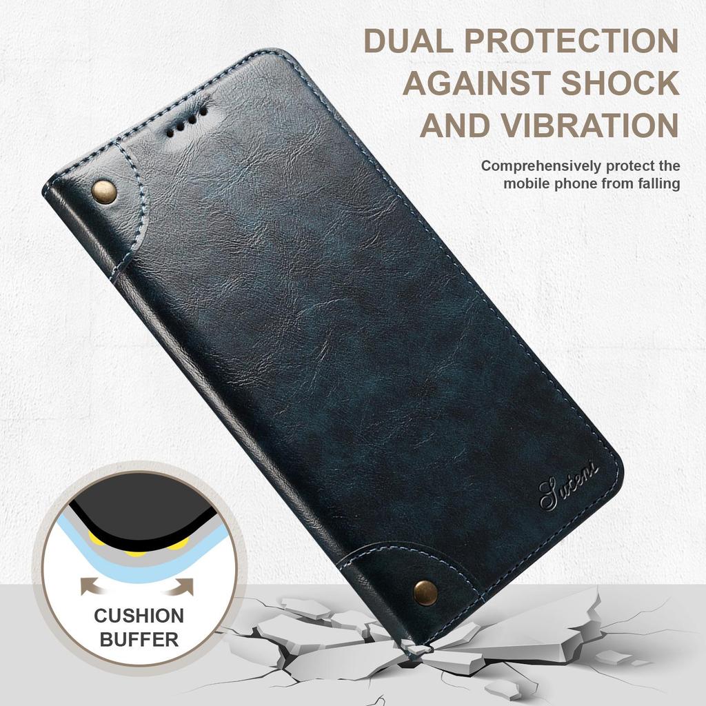 iPhone 16 Pro Max & Samsung S25 Ultra Leather Flip Case with Card Slot and Magnetic Closure