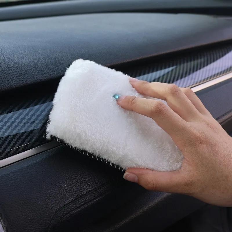 1/2/4/6PCS Soft Double Side Microfiber Scrubbing Sponge Car Leather Cleaning Microfiber Towel Wax Sponge Auto Detailing Tools