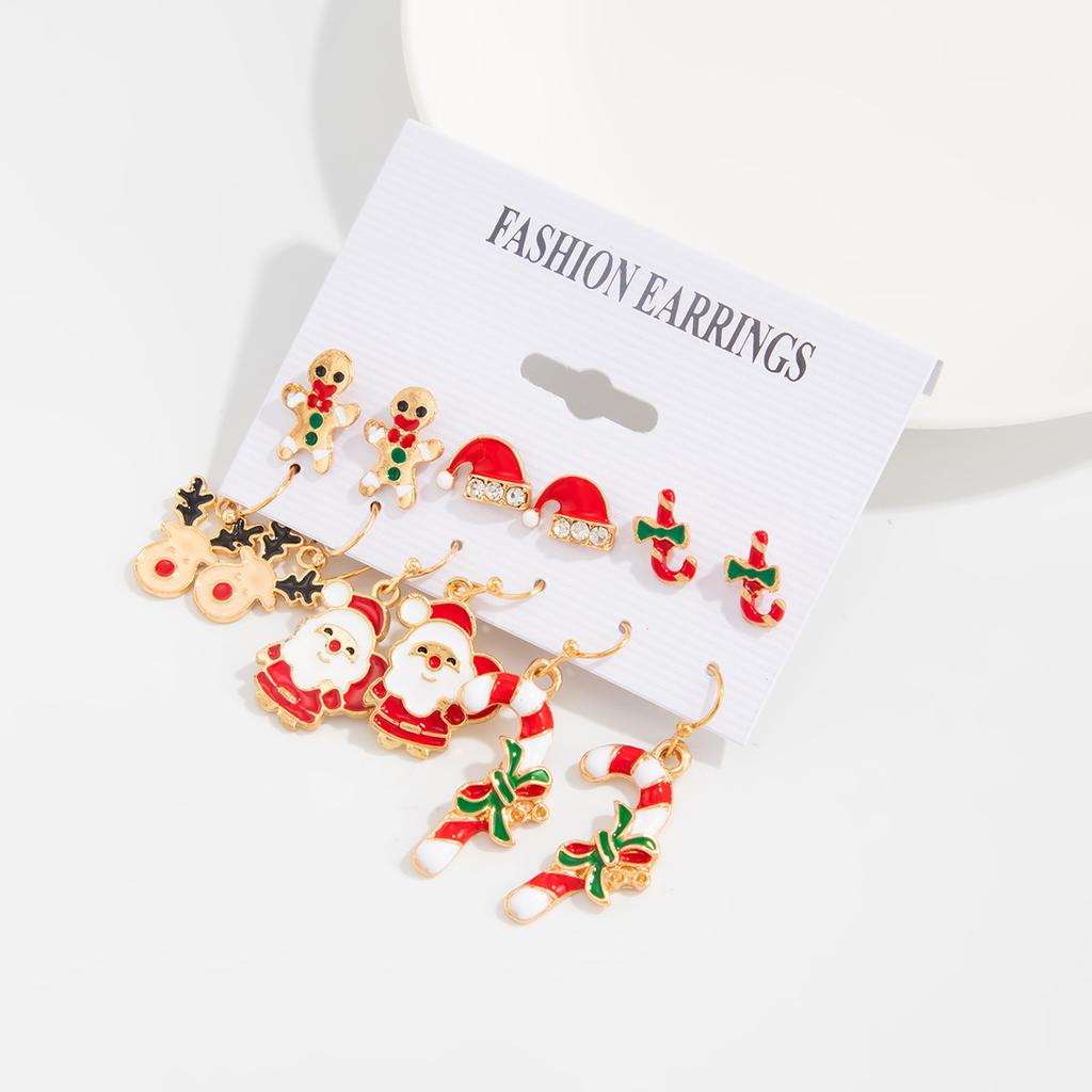 Cartoon Dripping Elk Santa Holiday Stud Earrings, Christmas Snowflake Bell Earrings Set