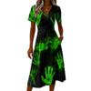 Women's Casual Short Sleeve V-Neck Dress with Halloween Print for Everyday Wear
