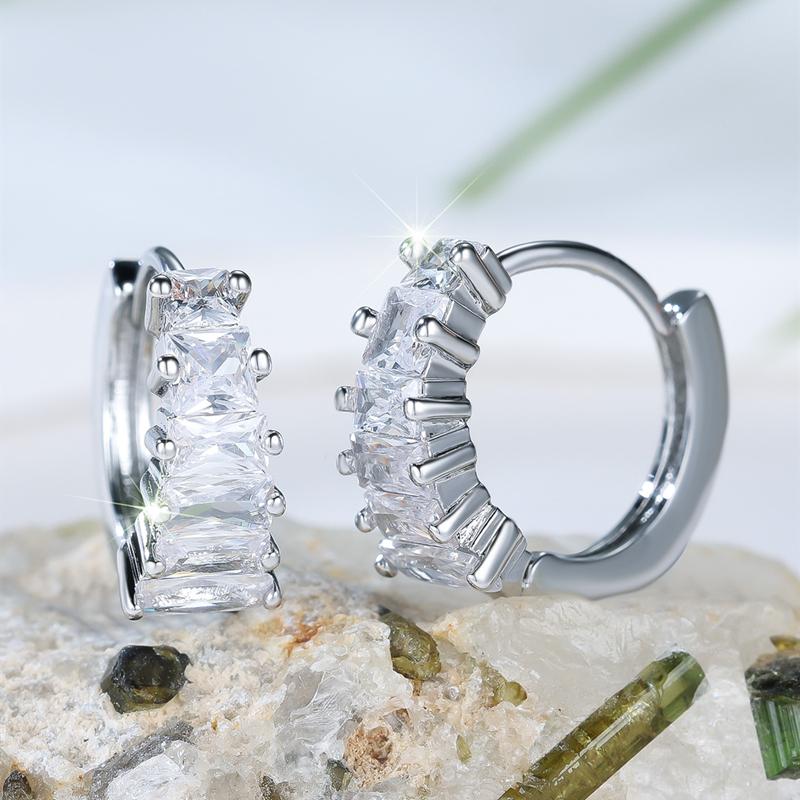 Elegant Square White Cubic Zirconia Hoop Earrings for Women Gold Color Wedding Jewelry