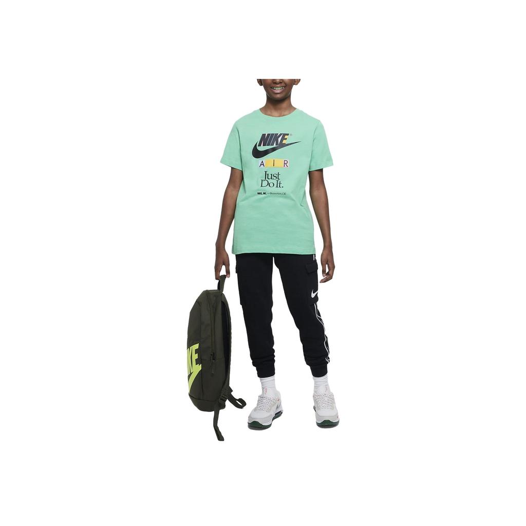 Nike Sportswear Letter Logo Print Round Neck Short Sleeve Kids Tops Green FD0829-363