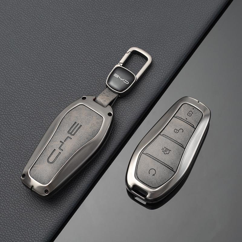 Metal Leather Car Key Case Protection Cover for BYD Song Plus Atto 3 Seal U QIN DMI Han EV Dolphin Yuan Pro Tang Car Accessories