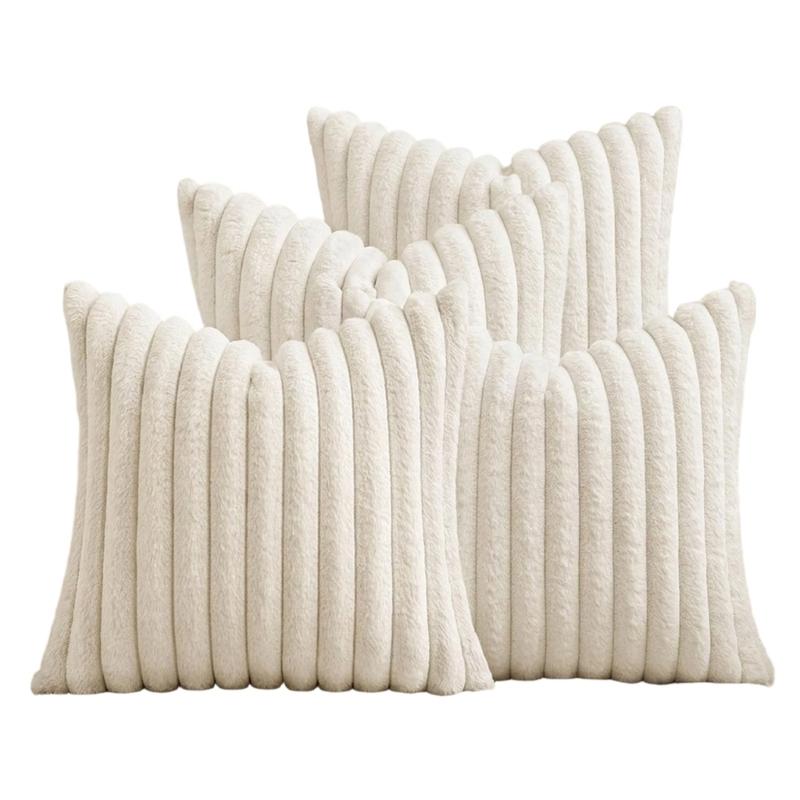 Guest Room Pillowcase Set of 4, 45 x 45 cm with Ribbed Front and Smooth Reverse for Sofa Line Indoor Seating Use