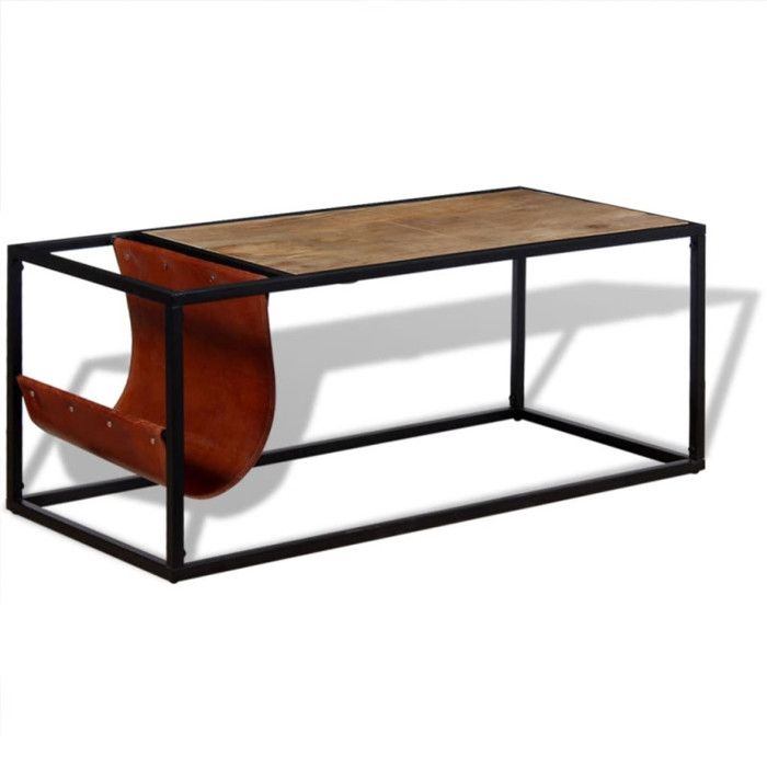 VidaXL Table basse avec porte-revues Cuir véritable 110 x 50 x 45 cm