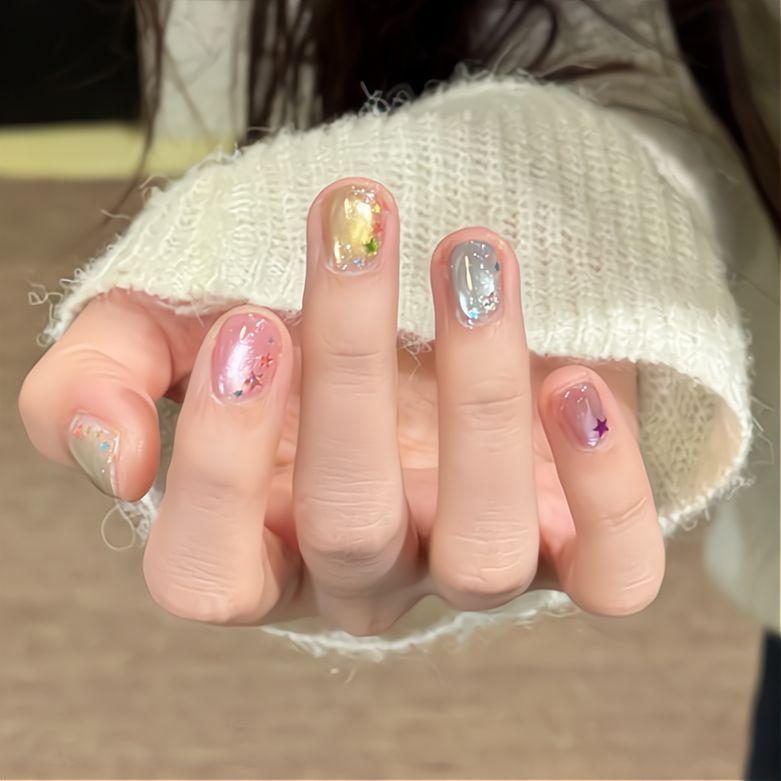 Summer Sparkle Cat Eye Nail Art Stickers: Short, Removable, Handmade Luxury