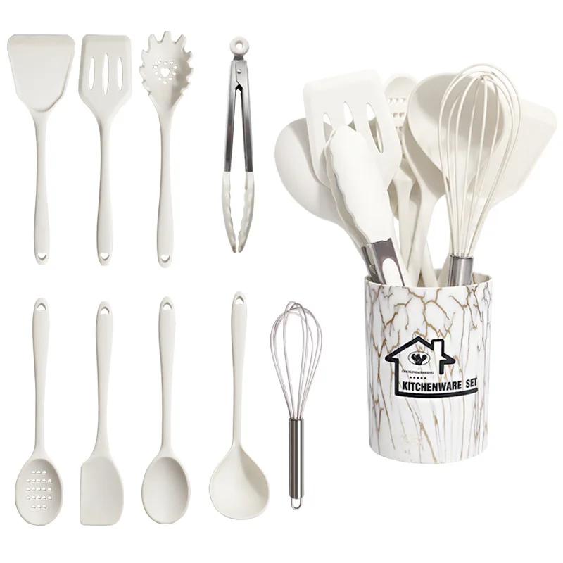 10Pcs Non-Stick Silicone Cooking Utensils Set Pan Baking Tools Pink Kitchenware Spatula Spoon Food Tongs Kitchen Kit with Box