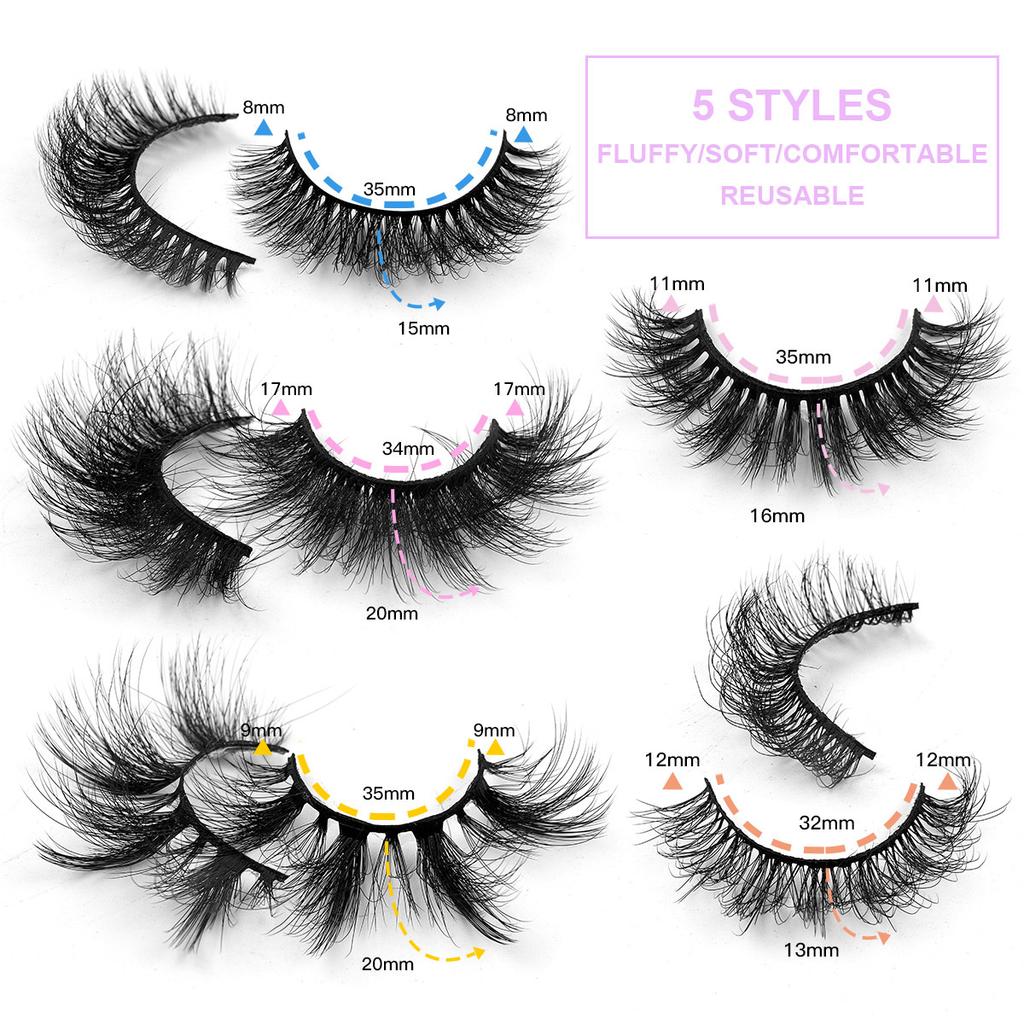20 Pairs Of Mixed Imitation Mink False Eyelashes Naturally Curled Eyelashes Nude Makeup Thick Eyelashes