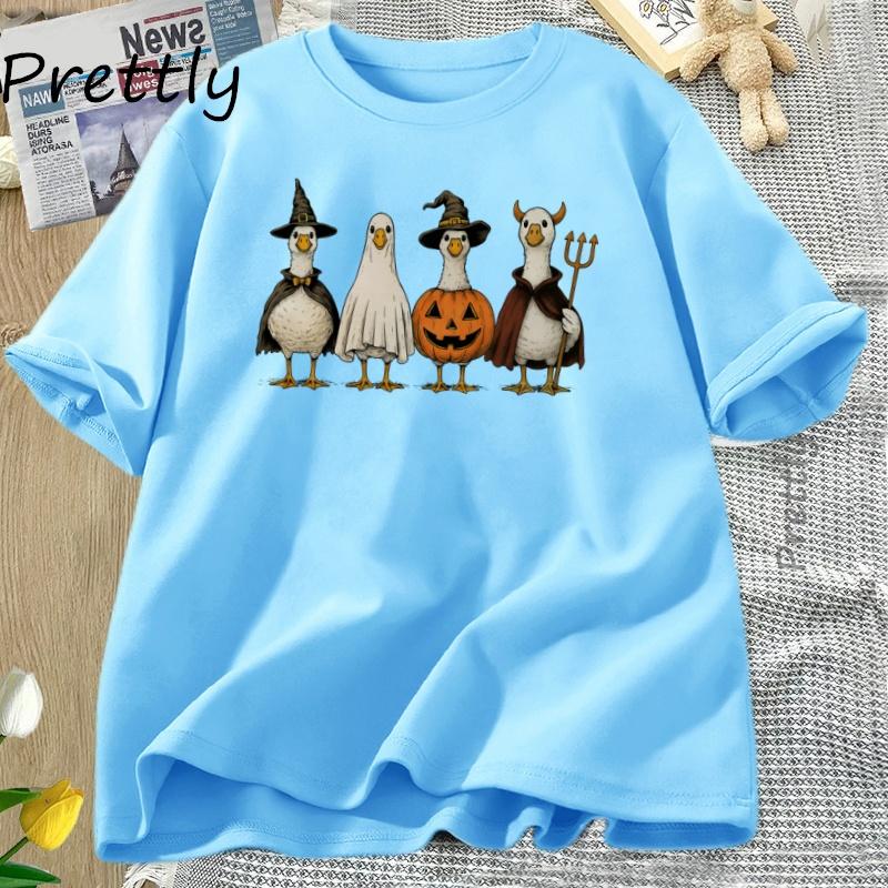 Boo Ghost Goose T Shirt Halloween Goose Autumn Skeleton Tshirt Fall Vintage Short Sleeve Graphic Tees Streetwear Clothing Tops