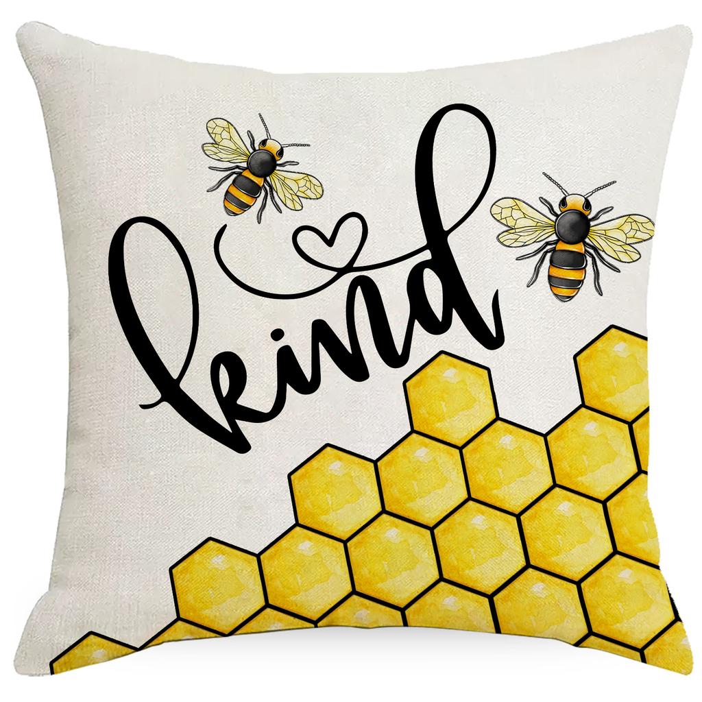Bee Festival Linen Pillow Cover Nordic Spring and Summer Home Sofa Decoration Pillow Cover Cushion Cover