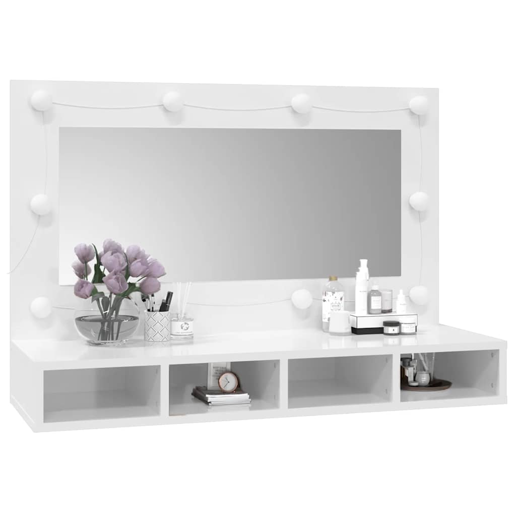 Mirror Cabinet with LED Lighting High Gloss White 90 x 31.5 x 62 cm