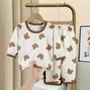 Kids Cotton Long Sleeve And Pants Pajamas Set Soft Breathable Baby Sleepwear Cartoon Room Wear Boys Girls Clothes