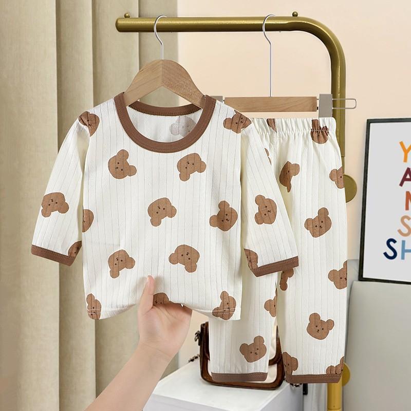 Kids Cotton Long Sleeve And Pants Pajamas Set Soft Breathable Baby Sleepwear Cartoon Room Wear Boys Girls Clothes
