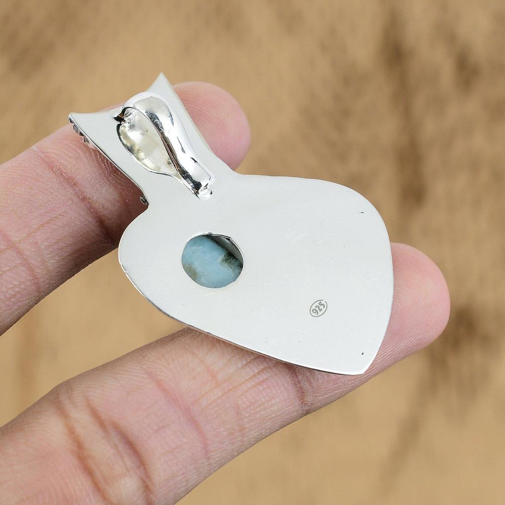 Birthday Gift For Her Natural Larimar Gemstone Pendant 925 Sterling Silver