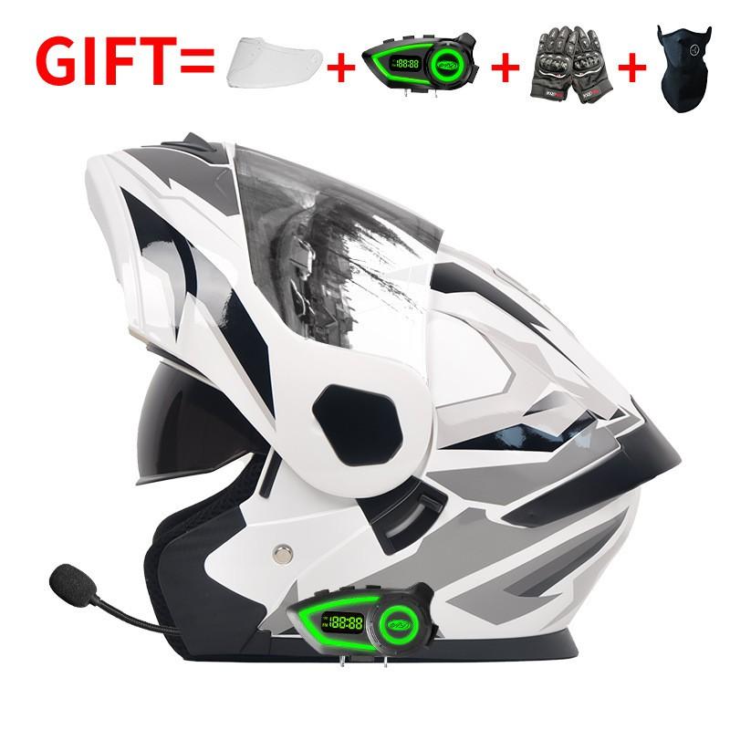 Bluetooth-Enabled Full Face Motorcycle Helmet With Dual Visors DOT 3C Certified All-Season Flip-Up Design Men Women