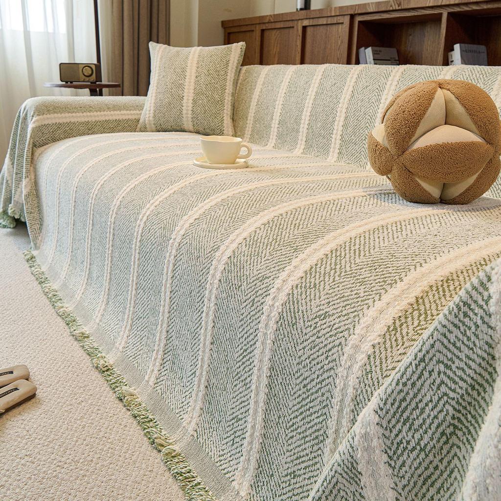 Mid-Century Minimalist Chenille Sofa Cover with Herringbone Pattern - Non-Slip, Universal Fit for Four Seasons