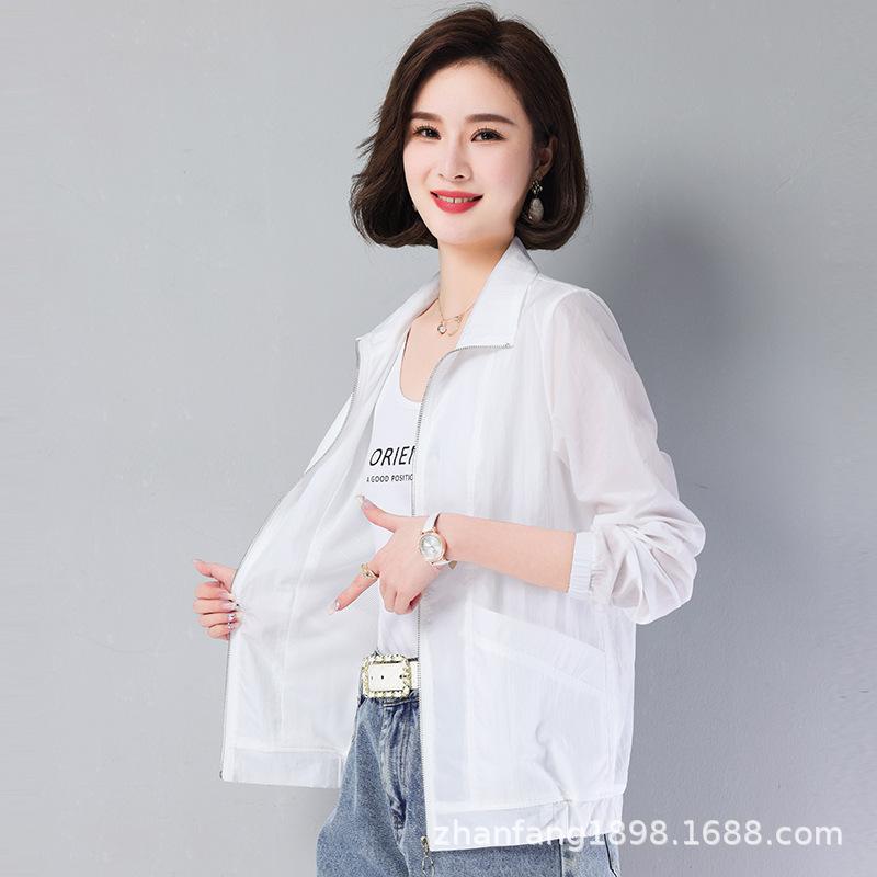 Women Short Sun Protection Jacket Thin Zipper Casual Outerwear Summer UV‑Protection Coat For Middle‑Aged Mom M‑4XL