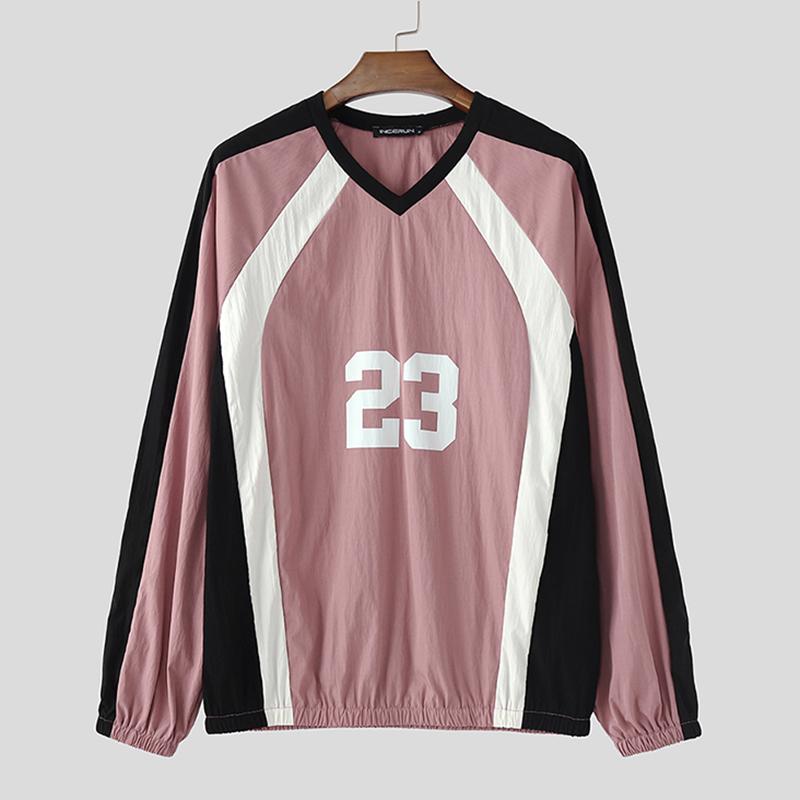 

INCERUN Мужские футболки с V-образным вырезом и длинным рукавом, сшитые с буквенным принтом, повседневные топы