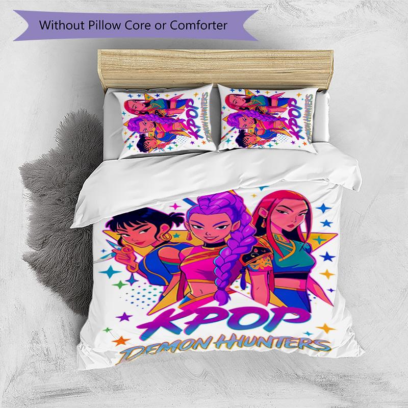 KPOP Hunter 3pcs Bedding Set Duvet Cover Closure Includes 1 Duvet Cover & 2 Pillowcases for All Seasons Bedroom Home Dorm Decor