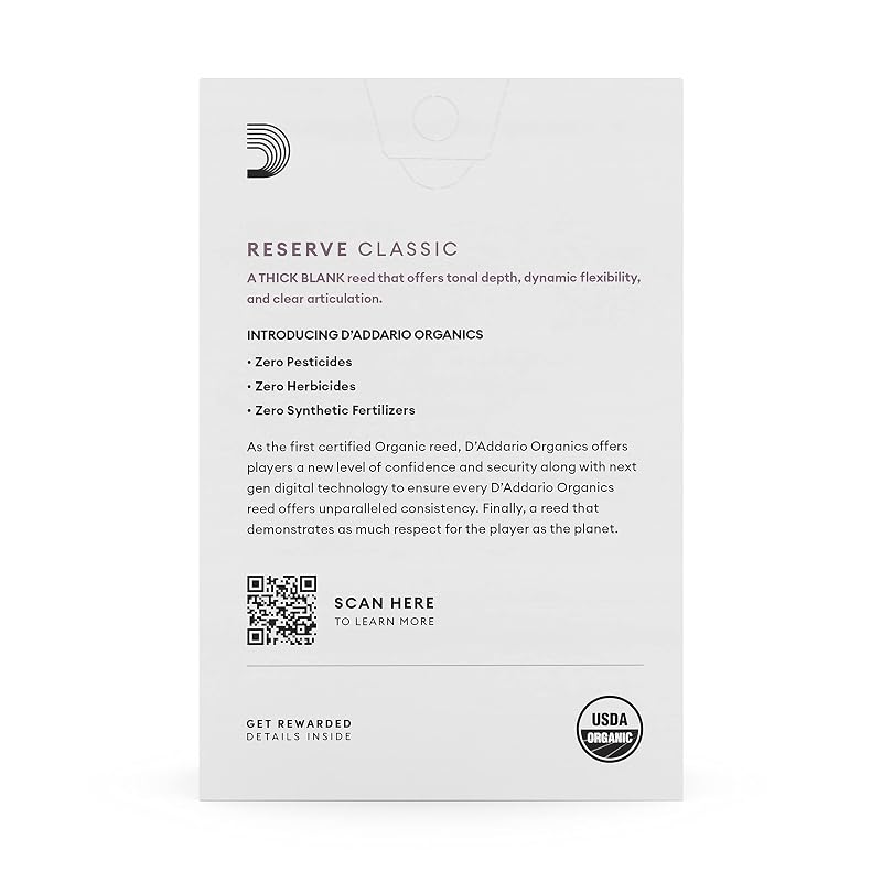 D'Addario WoodWinds D'Addario Reeds for Bb Clarinet, USDA Organic Certified, RESERVE CLASSIC ODCT1030 [Hardness: 3.0], 10 Reeds [Domestic Genuine
