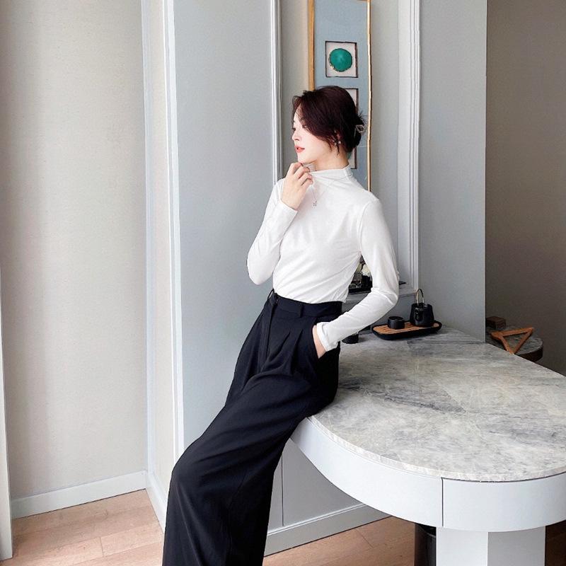 Früher Herbst Nude-Feel Langarm-Top: Hautfreundlich, Stehkragen, Neunfarben-Mode, Japanisch-Koreanischer Trend, Milchseide für Damen