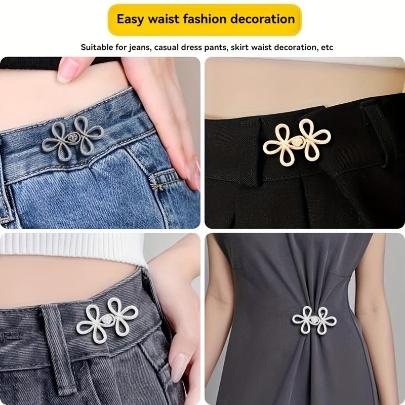 2/4Pcs Flower Chinese Knot Style Jean Waist Adjuster Buttons No Sew Detachable Metal Waist Tightener
