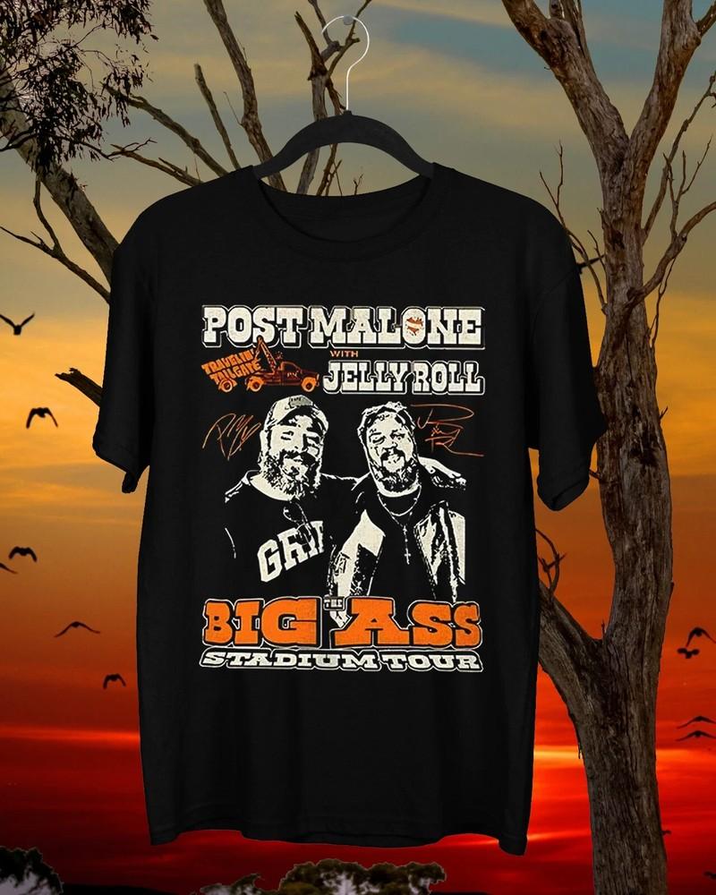 Post Malone with Jelly Roll Big Ass Stadium Tour 2025 Black Shirt Unisex T-Shirt S
