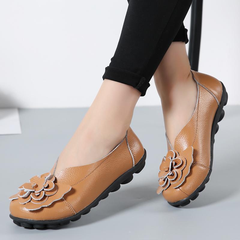 Women Flats Genuine Leather Fashion Tenis Women Shoes Moccasins Ballet Flats Slip On Women Shoe Black  De  Plus Size