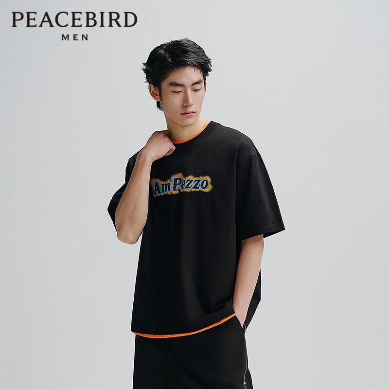 PEACEBIRD Men s Sorona Color Block Print Loose Fit Short Sleeve T-shirt L
