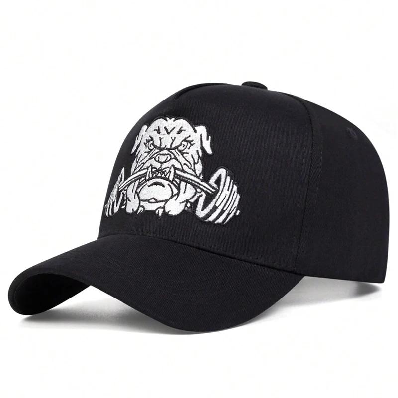 Cappellini da Baseball Unisex con Ricamo Bulldog e Manubri, Primavera Autunno, Regolabili, Casual, Protezione Solare, Sportivi