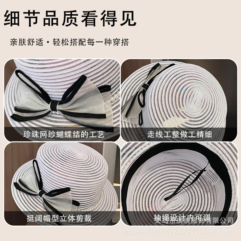 Spring and summer cute bow princess beach mesh hat women's flat edge sunshade sunscreen breathable seaside top hat